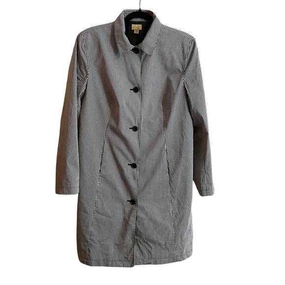 Caslon Women's Black White Gingham Button Up Lined Rain Jacket Coat Size M - Picture 13 of 13